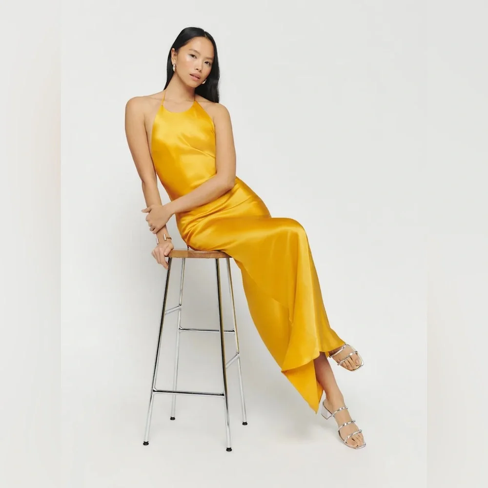 Reformation Jeany Silk Dress Tumeric Size Large NWT - Picture 7 of 16